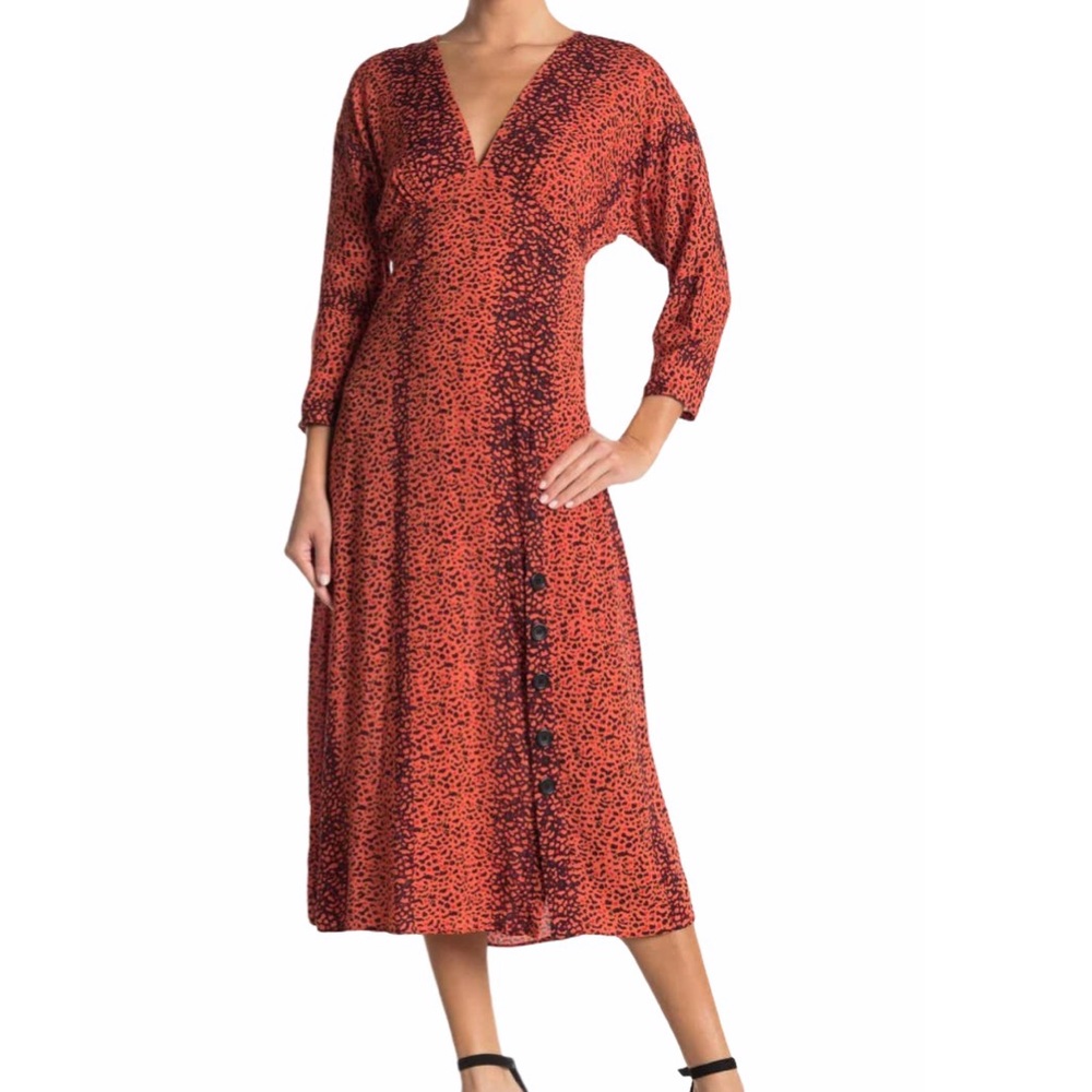 Angie Leopard Print Midi Dress with Buttons NWT